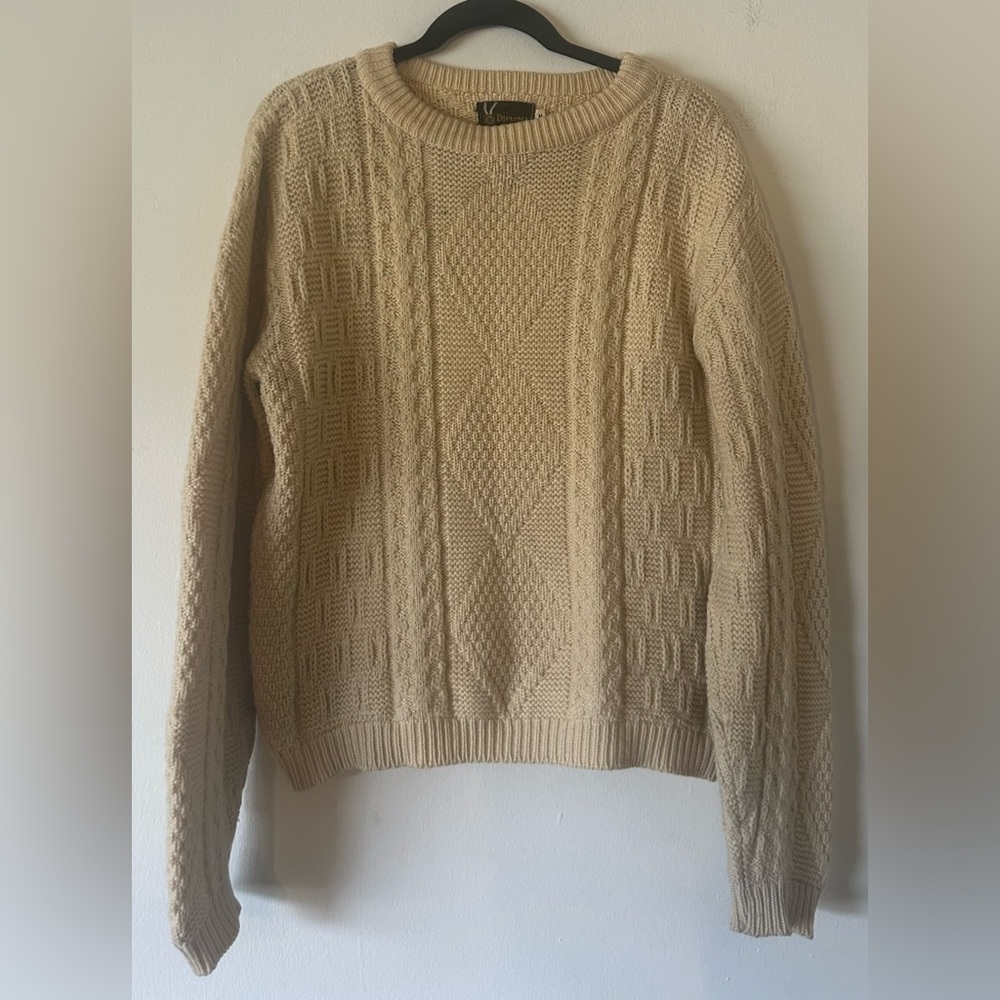 Diplomat 100% Wool Cable Knit Sweater - Cream